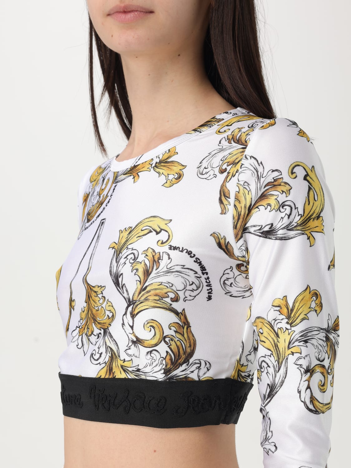 VERSACE JEANS COUTURE クロップドトップス　新品タグ付き VERSACE JEANS COUTURE: crop top with Baroque print - White