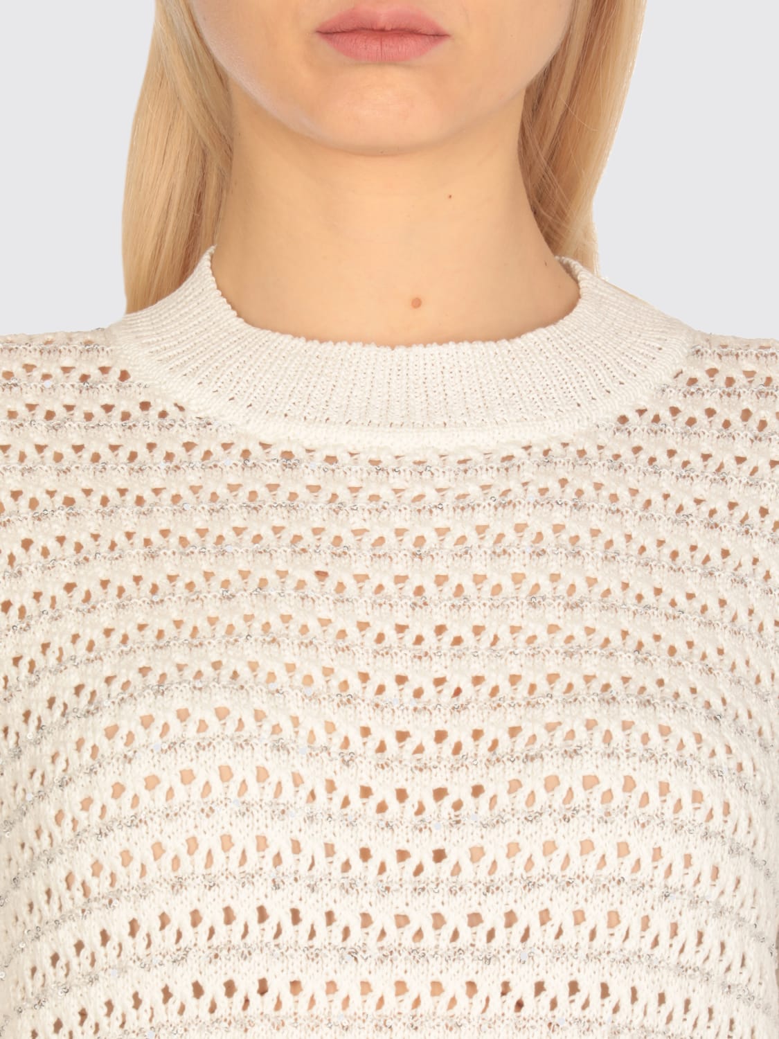 FABIANA FILIPPI MAGLIA: Maglia a girocollo in misto cotone Fabiana Filippi, Bianco - Img 4