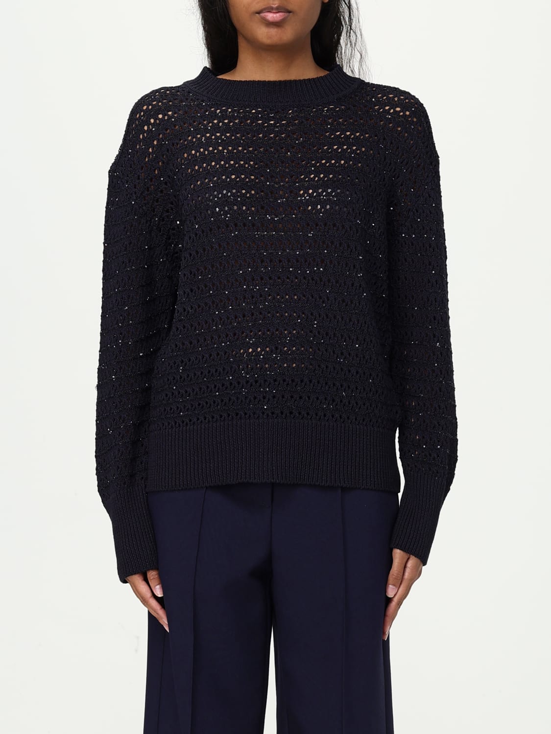 FABIANA FILIPPI MAGLIA: Maglia a girocollo in misto cotone Fabiana Filippi, Blue - Img 1