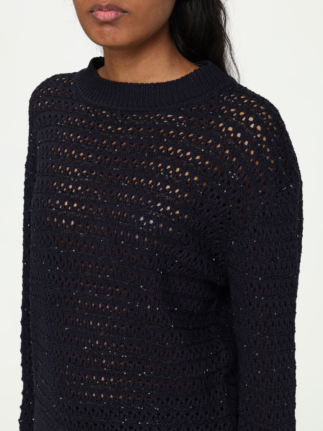 FABIANA FILIPPI MAGLIA: Maglia a girocollo in misto cotone Fabiana Filippi, Blue - Img 3