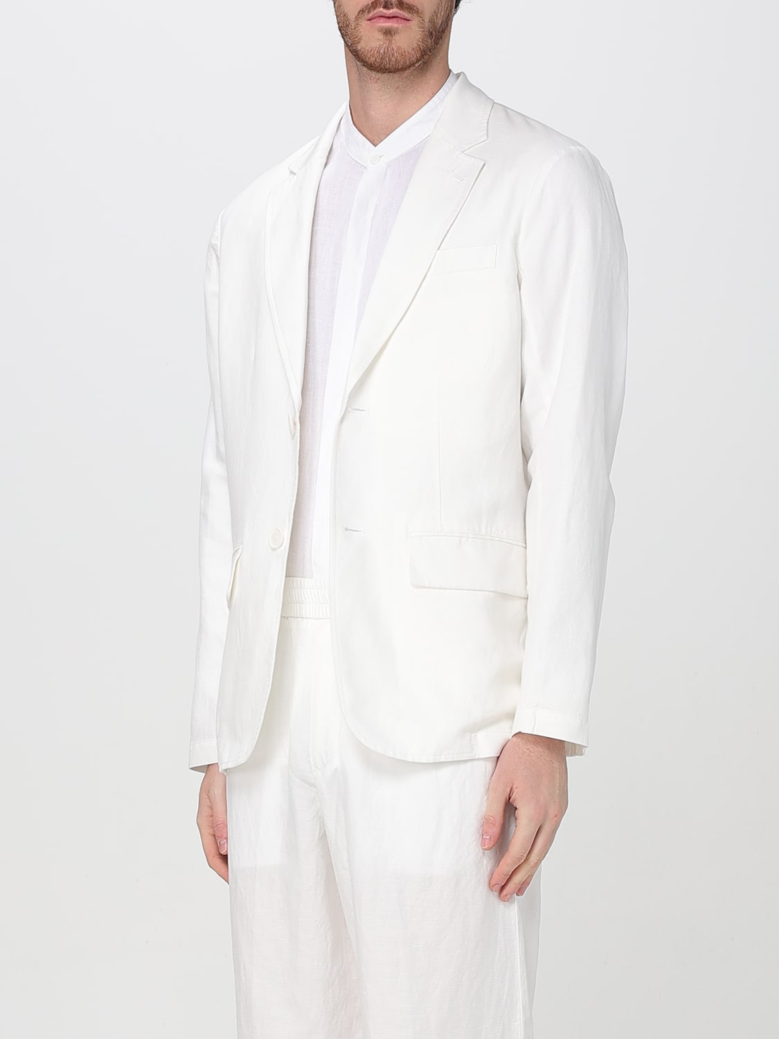 ARMANI EXCHANGE GIACCA: Blazer Armani Exchange in misto cotone e lino, Beige - Img 4