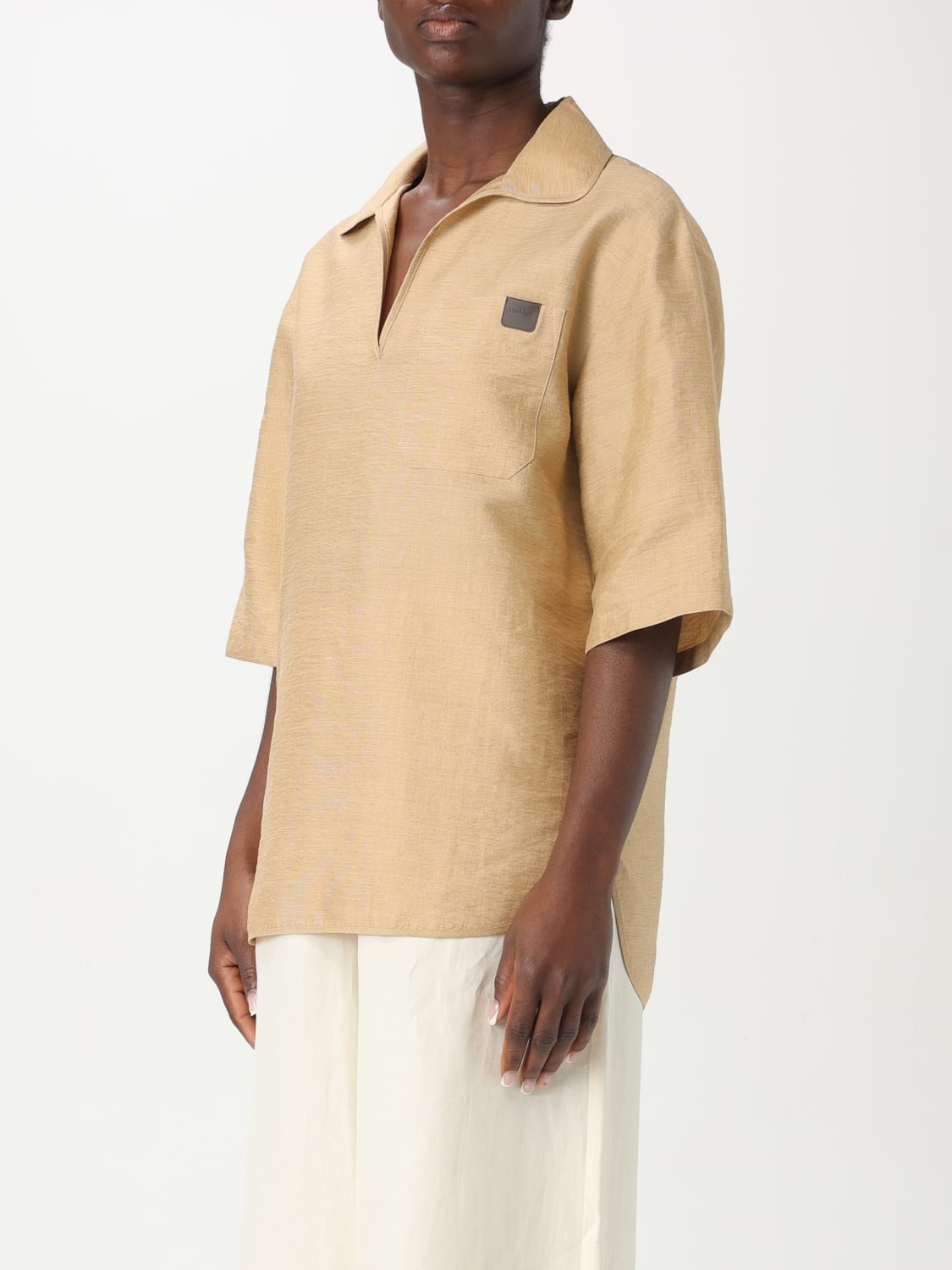 MAX MARA CAMICIA: Camicia a polo Max Mara in tela di lino, Marrone - Img 4
