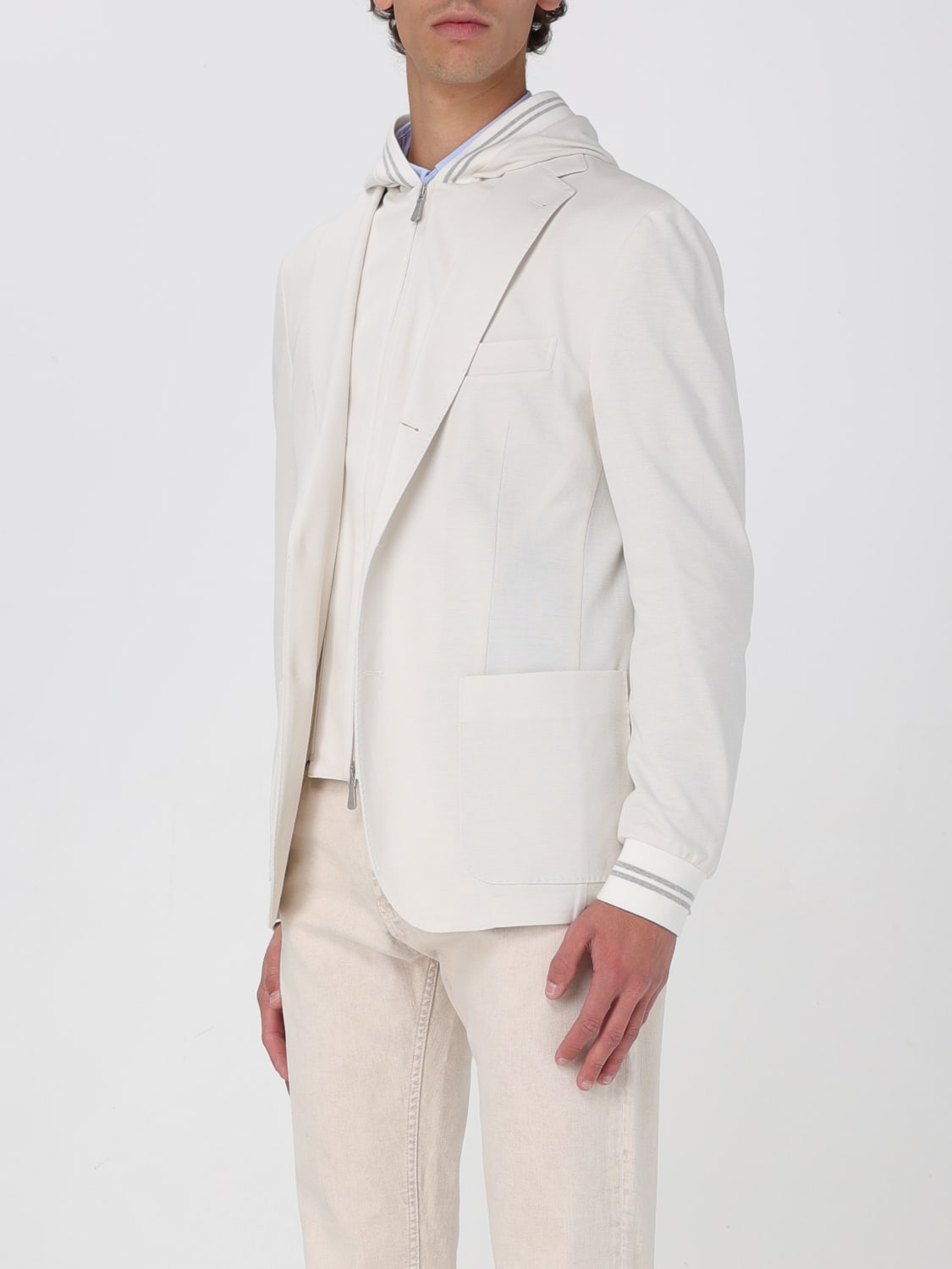 ELEVENTY GIACCA: Blazer con cappuccio Eleventy in lino e cotone , Sabbia - Img 3