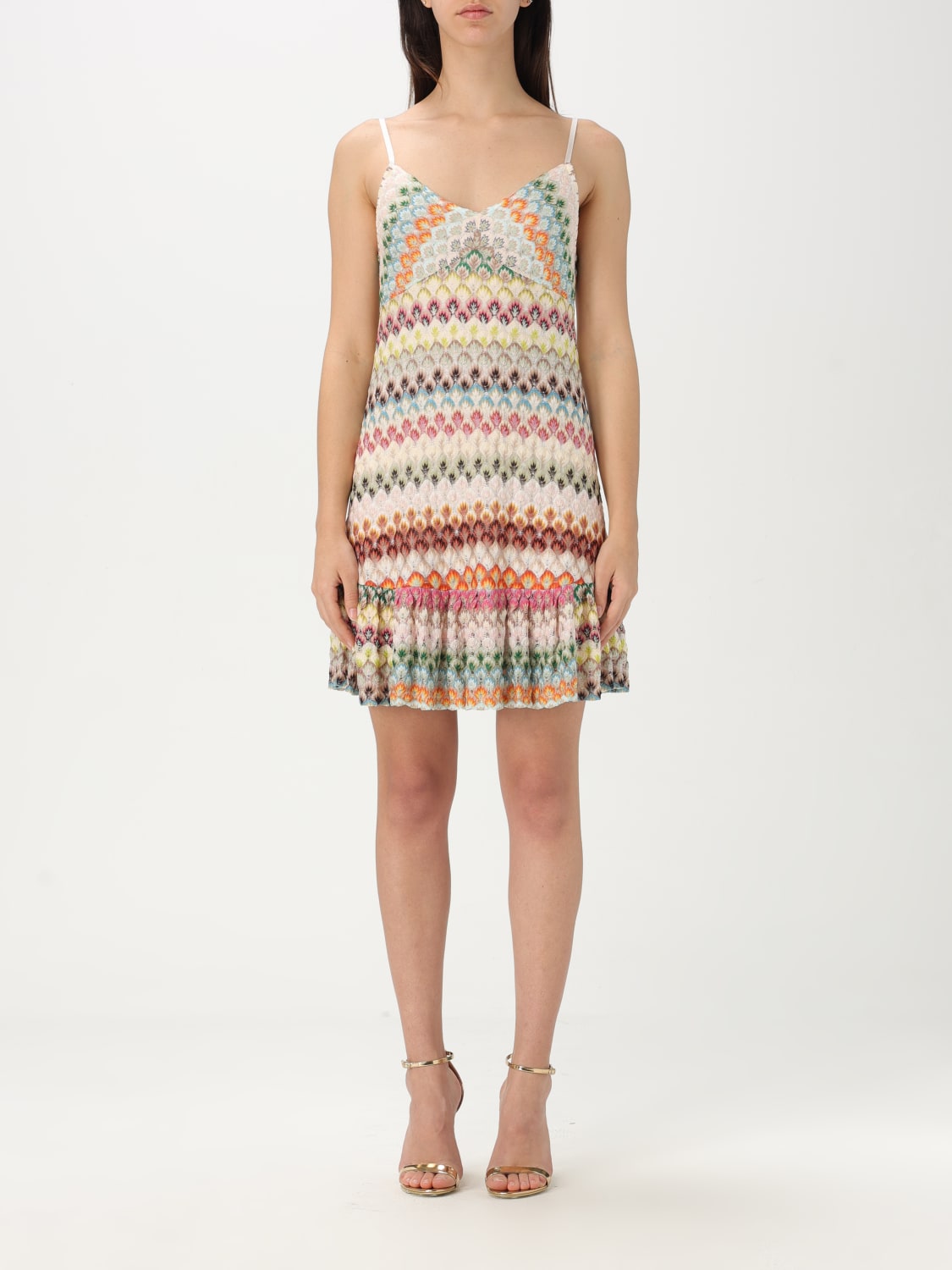 ワンピース MISSONI Woman Dress Green DS25SG1FBK045B S614L Long one-shoulder dress in slub knit with sequins Green