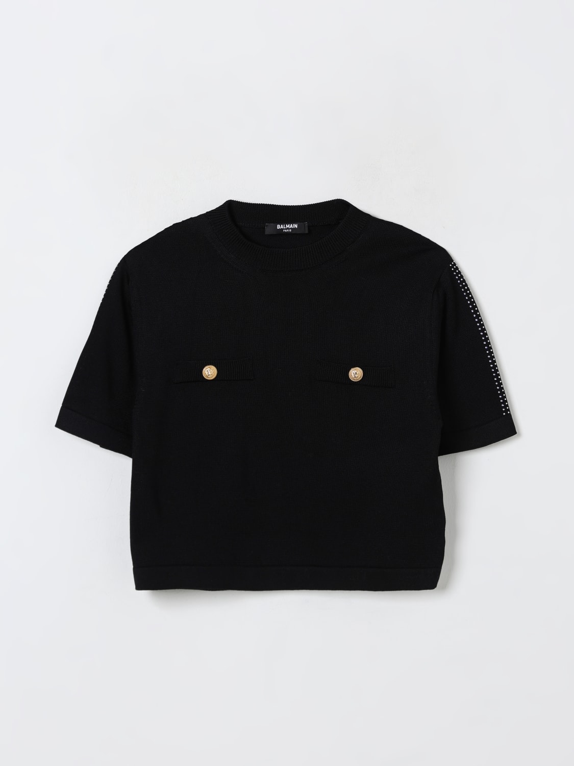 BALMAIN MAGLIA: Maglia a girocollo in misto viscosa Balmain, Nero - Img 1