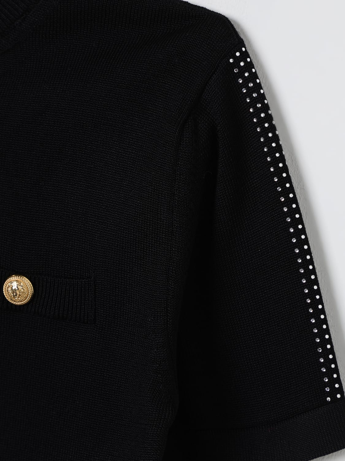 BALMAIN MAGLIA: Maglia a girocollo in misto viscosa Balmain, Nero - Img 3