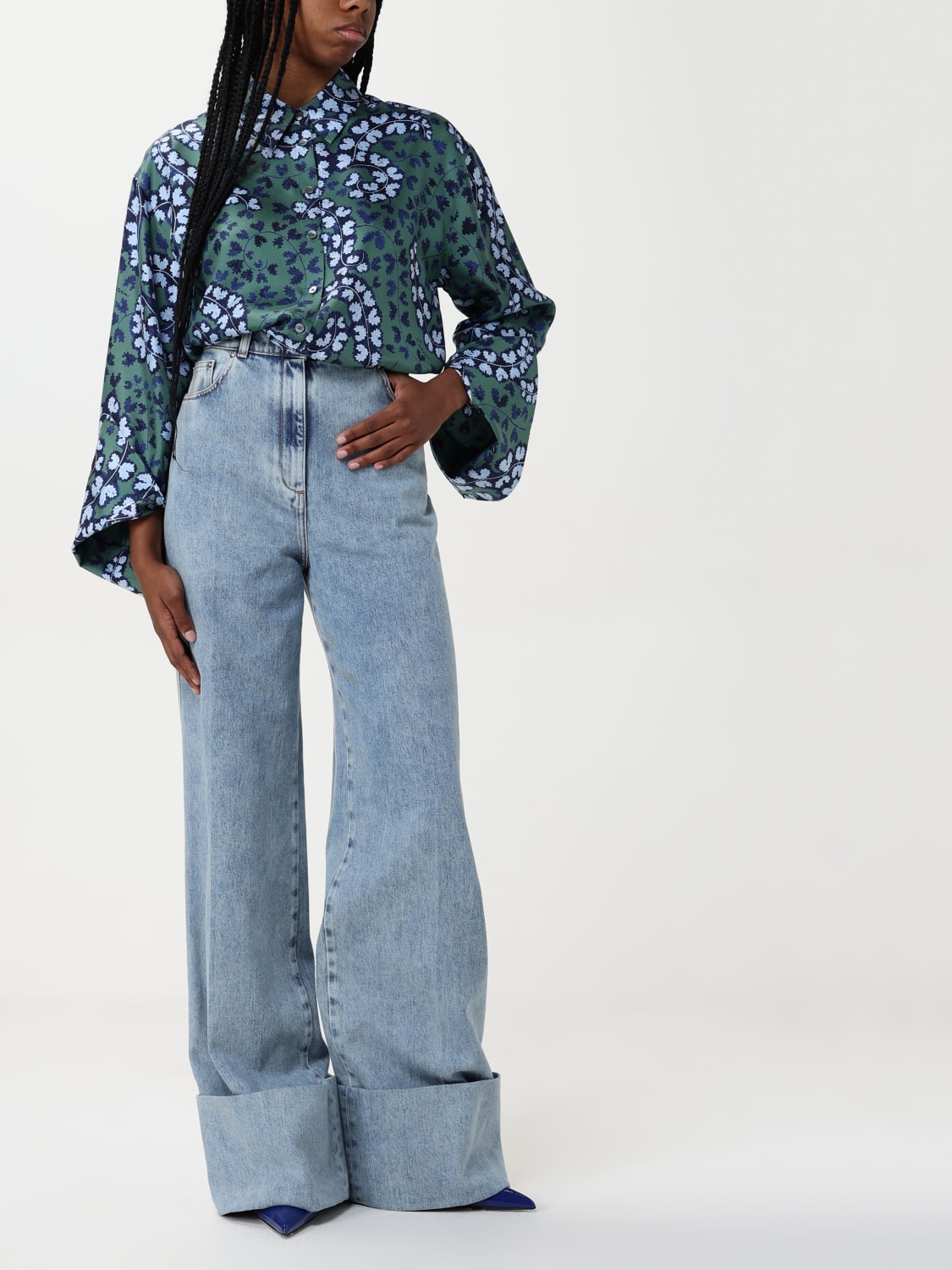 デニム・ジーパン LANVIN Woman Jeans Blue RWTR0310D087P25 22 Wide-leg Cuffed Denim Pants | Lanvin