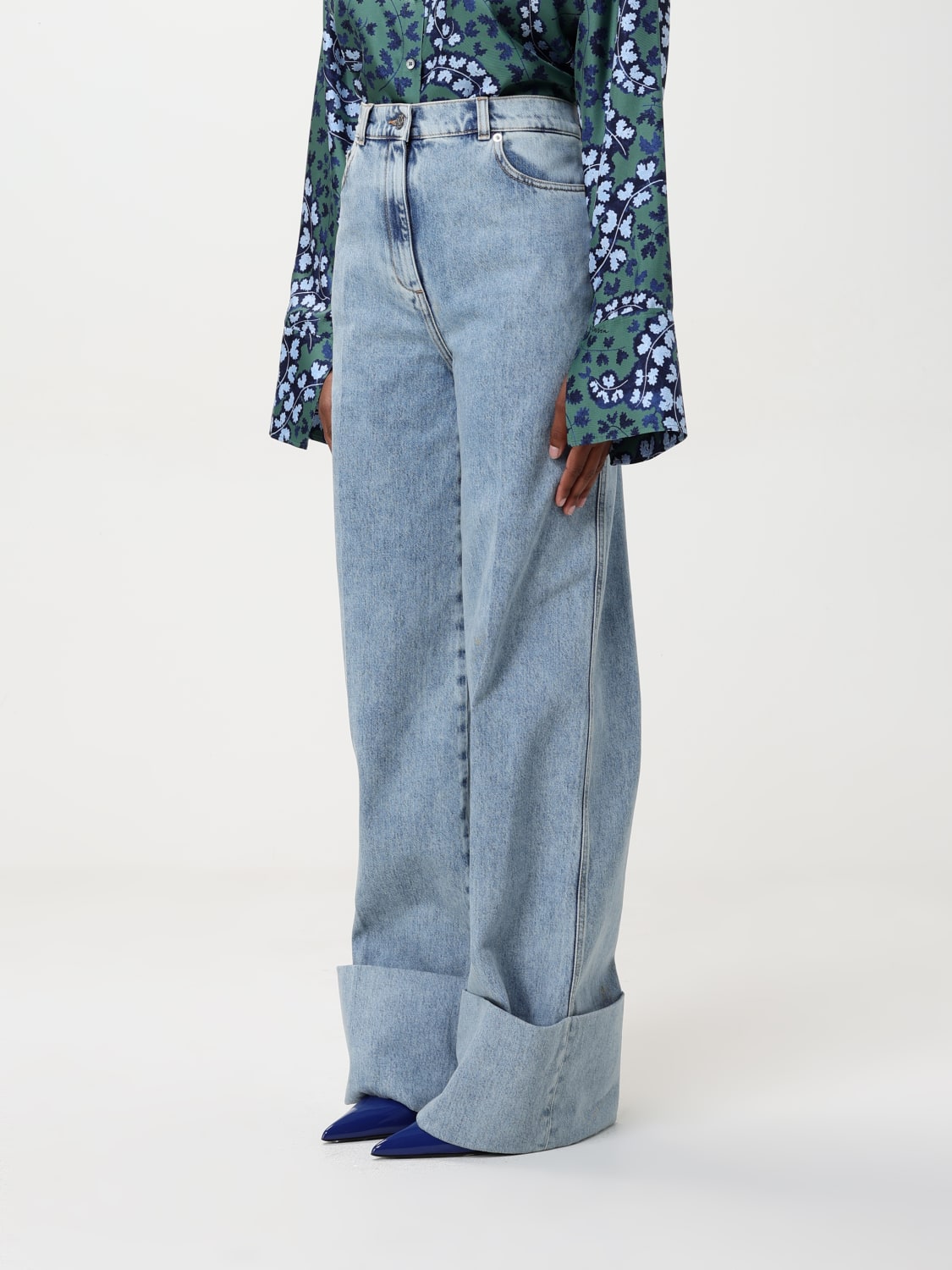 デニム・ジーパン LANVIN Women Denim Pants RW TR0310 D087 P2522 BLUE Wide-leg Cuffed Denim Pants | Lanvin
