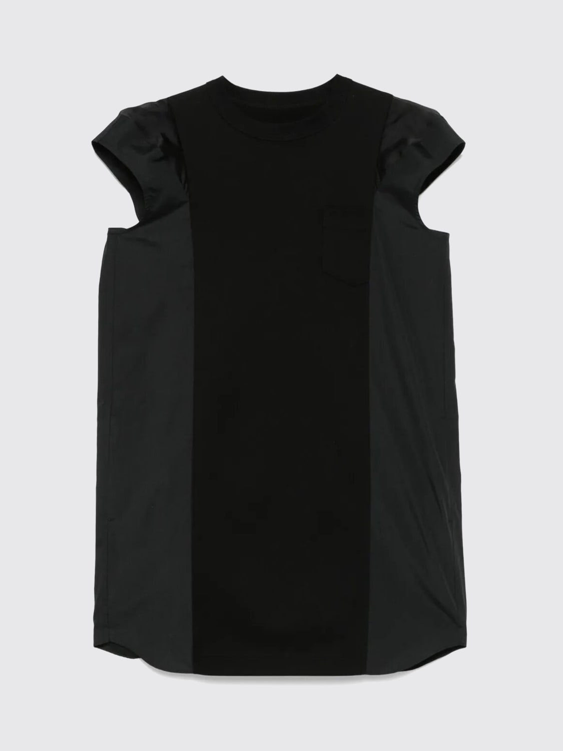 SACAI ABITO: Abito in cotone con pannelli a righe Sacai, Nero - Img 1