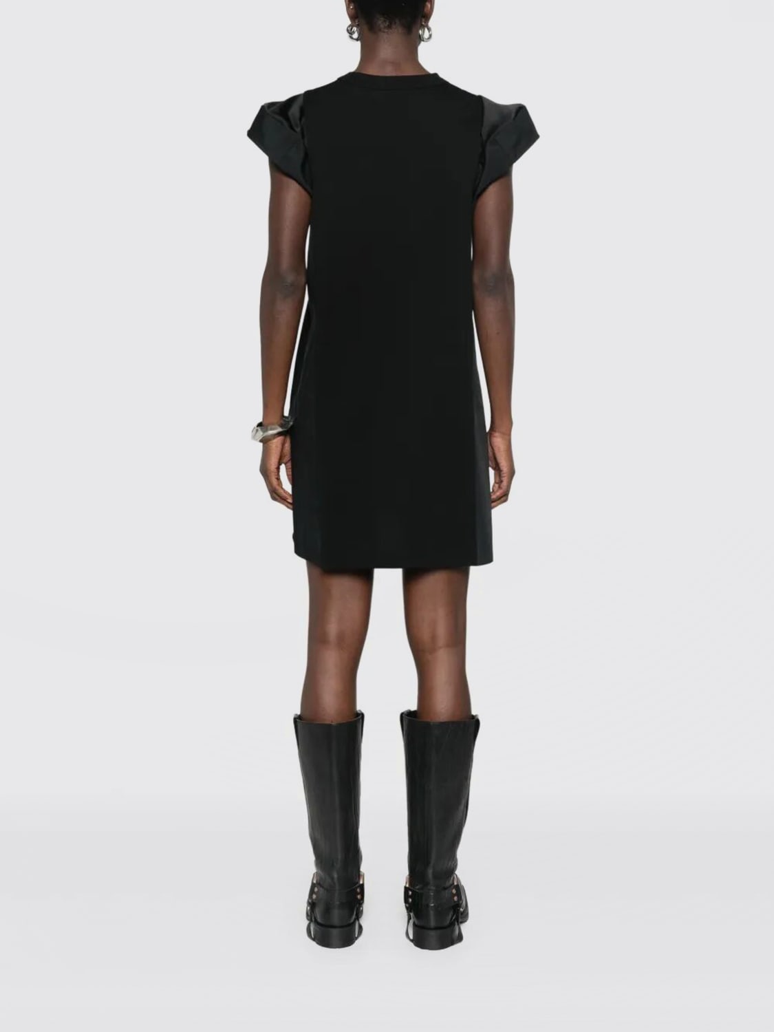 SACAI ABITO: Abito in cotone con pannelli a righe Sacai, Nero - Img 2