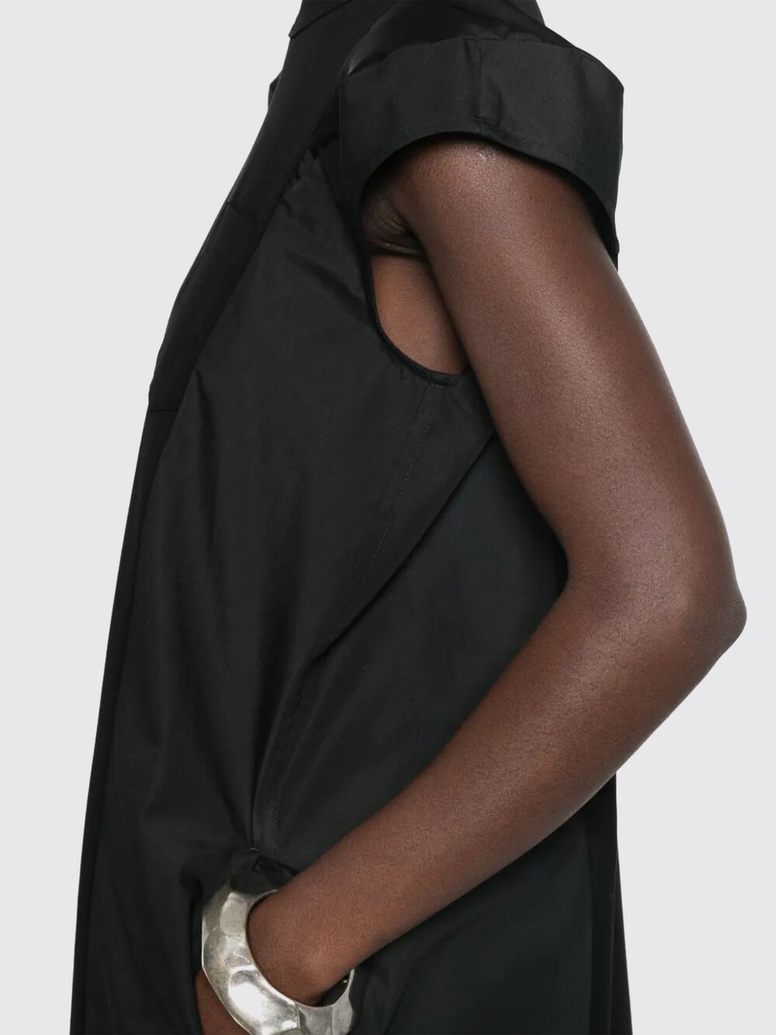 SACAI ABITO: Abito in cotone con pannelli a righe Sacai, Nero - Img 3