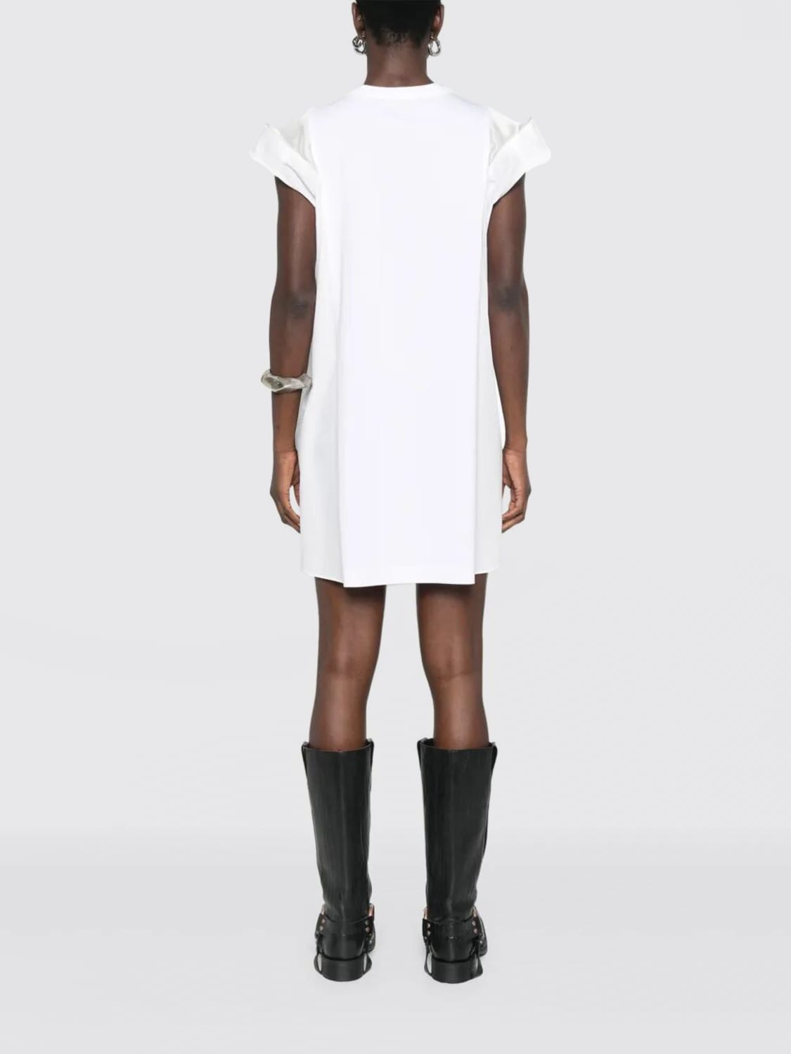 SACAI ABITO: Abito in cotone con pannelli a righe Sacai, Bianco 1 - Img 2