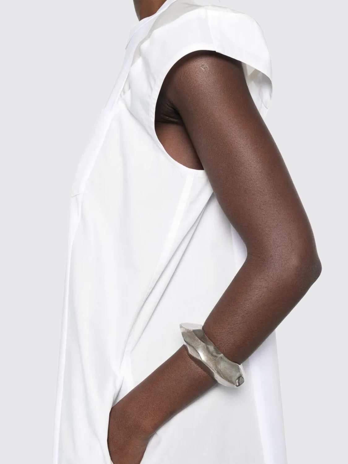 SACAI ABITO: Abito in cotone con pannelli a righe Sacai, Bianco 1 - Img 3