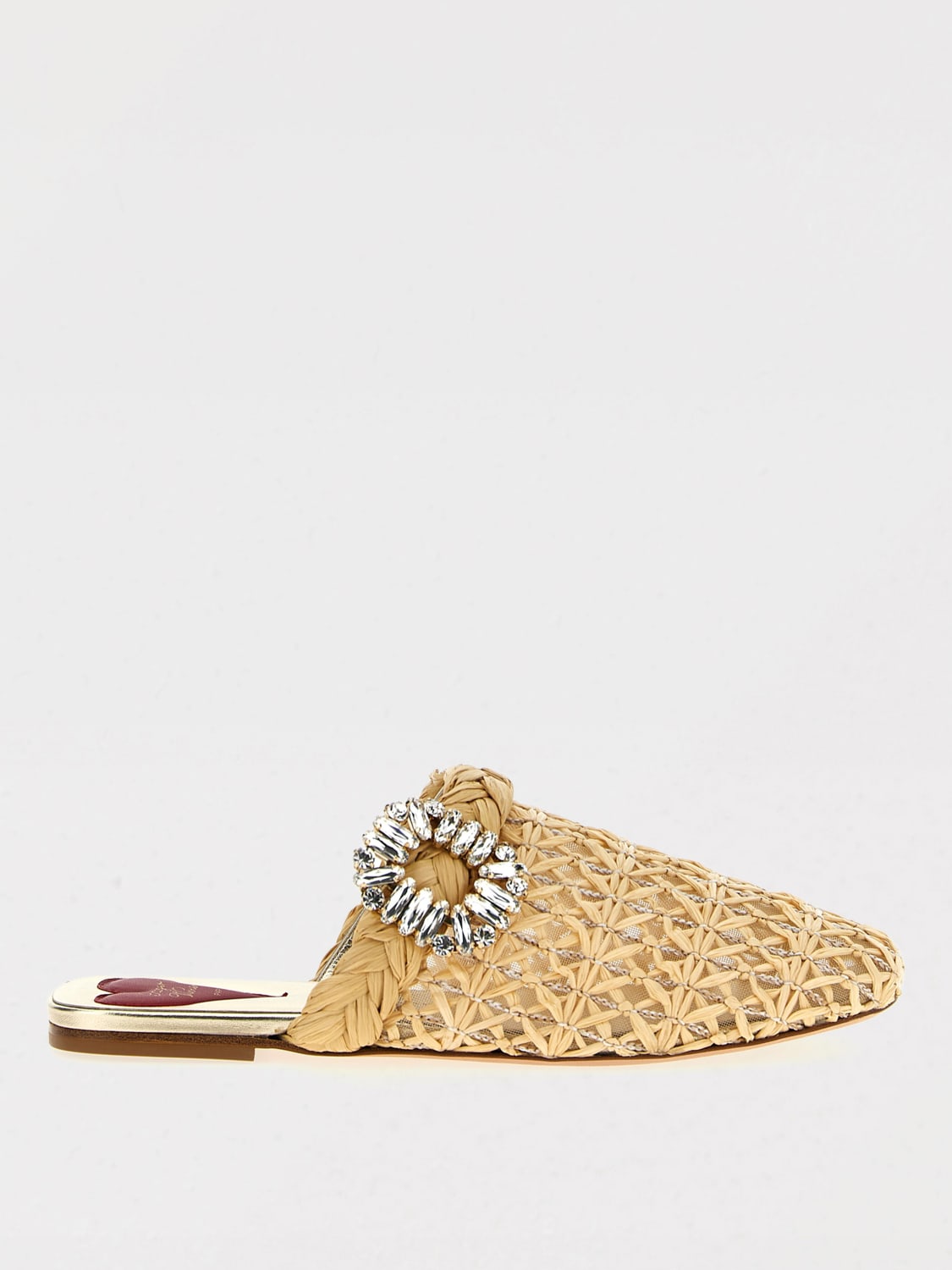 ROGER VIVIER SCARPE: Mules Roger Vivier in nylon a rete e rafia intrecciata con fibbia gioiello , Naturale - Img 1