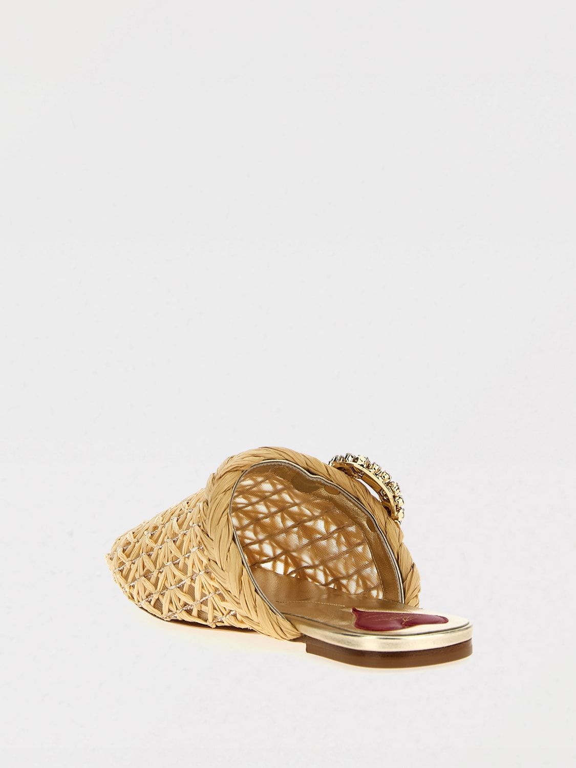 ROGER VIVIER SCARPE: Mules Roger Vivier in nylon a rete e rafia intrecciata con fibbia gioiello , Naturale - Img 3