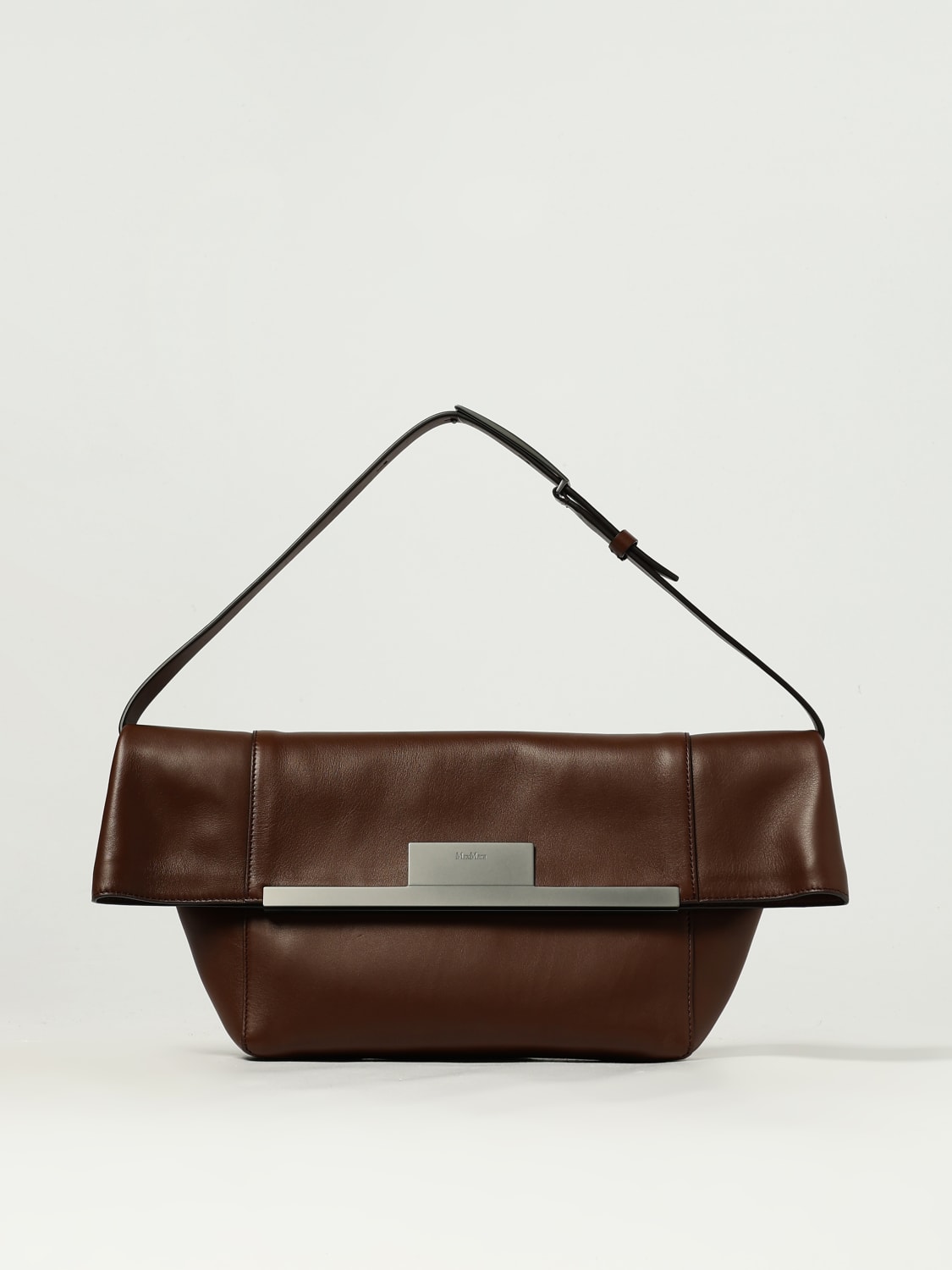 MAX MARA BORSA A SPALLA: Borsa a spalla in pelle di vitello Max Mara, Marrone - Img 1
