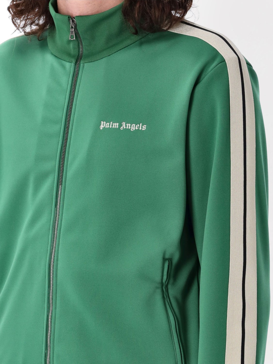 PALM ANGELS FELPA: Felpa con zip Palm Angels in poliestere, Verde - Img 3