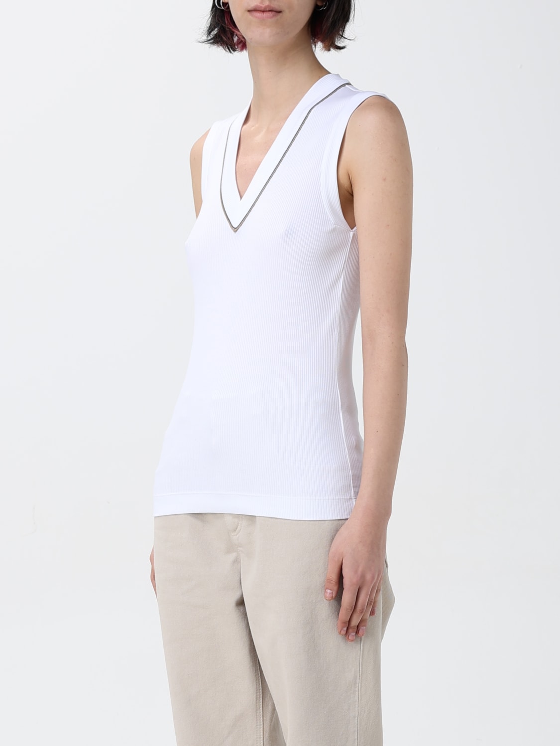 Tシャツ・カットソー BRUNELLO CUCINELLI Women Tops MG902FP320CDC55 WHITE Brunello Cucinelli Monili-chain Detail T-shirt | White