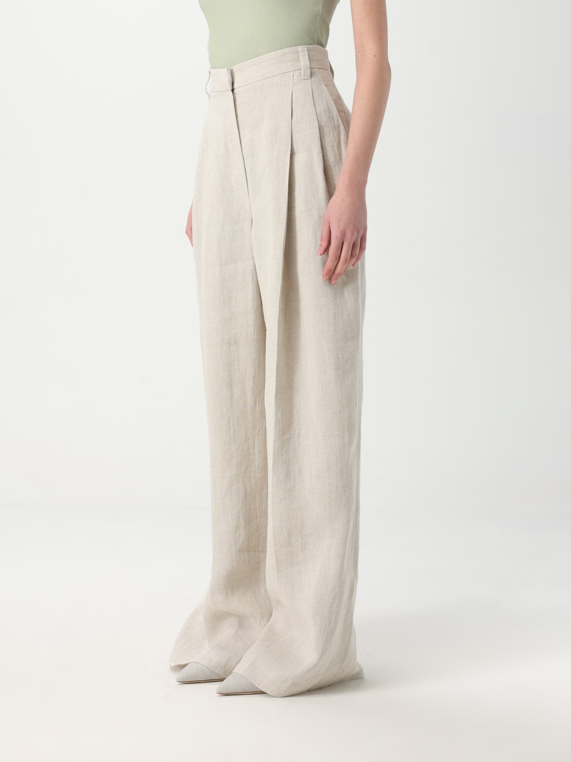 パンツ BRUNELLO CUCINELLI Women Straight Pants MH547P8308 C169 BEIG Wool-blend straight pants in beige - Brunello Cucinelli