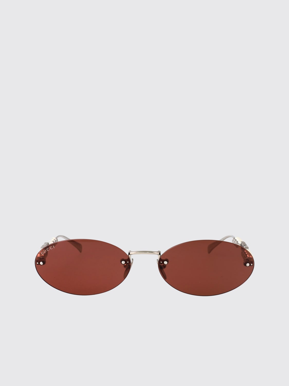 GUCCI OCCHIALI DA SOLE: Occhiali da sole in metallo Gucci con perle, Marrone - Img 2