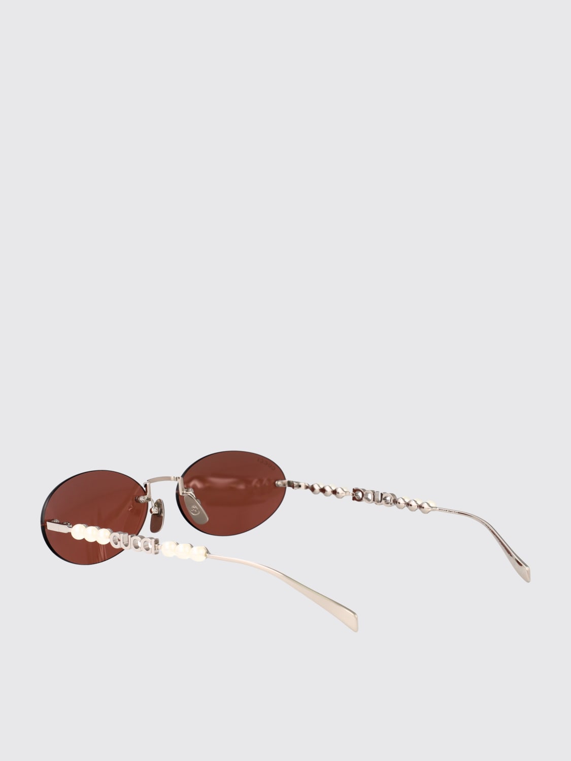 GUCCI OCCHIALI DA SOLE: Occhiali da sole in metallo Gucci con perle, Marrone - Img 3