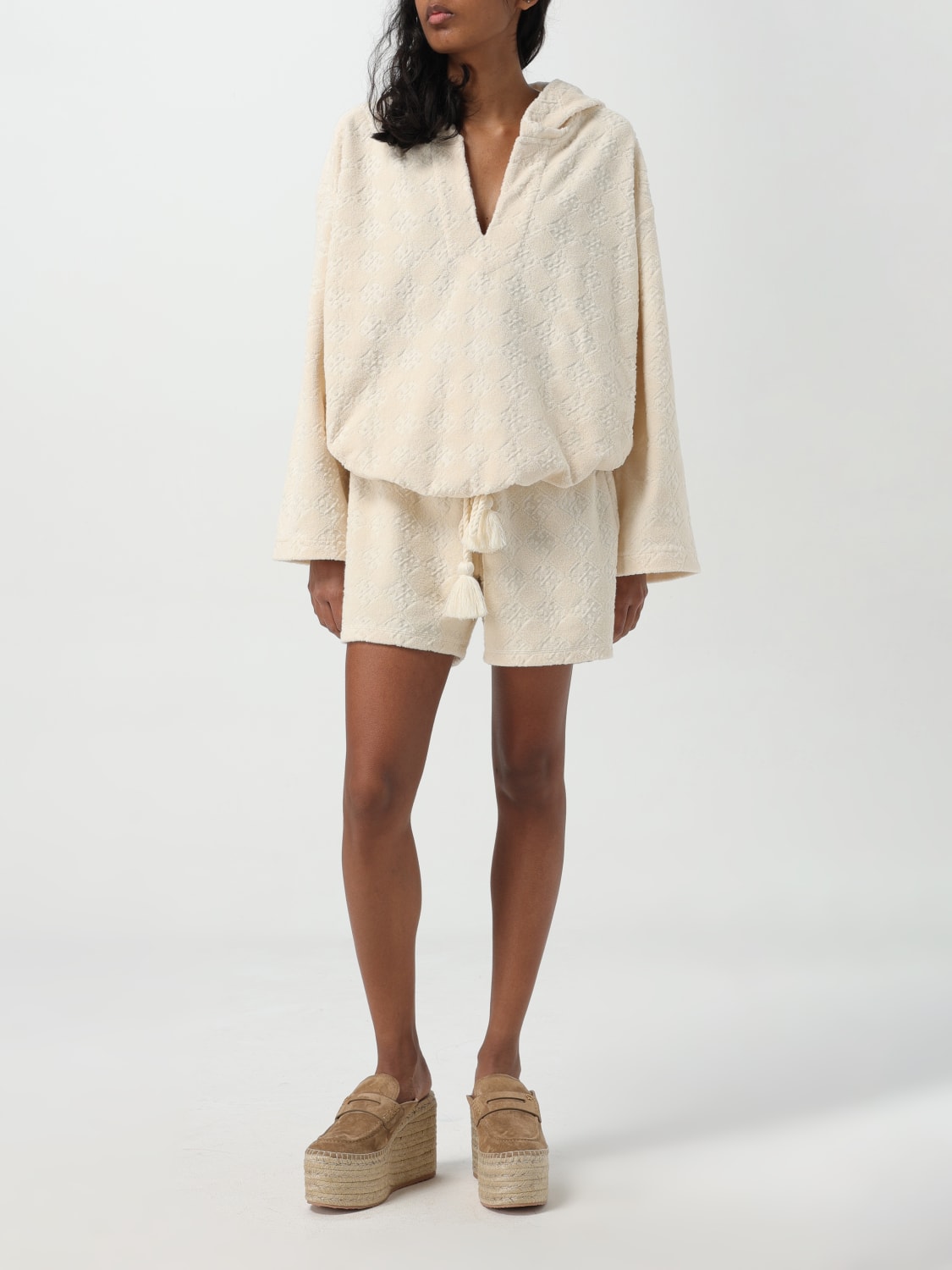 TORY BURCH PANTALONCINI: Pantaloncino Tory Burch in jacquard di misto cotone, Avorio - Img 2