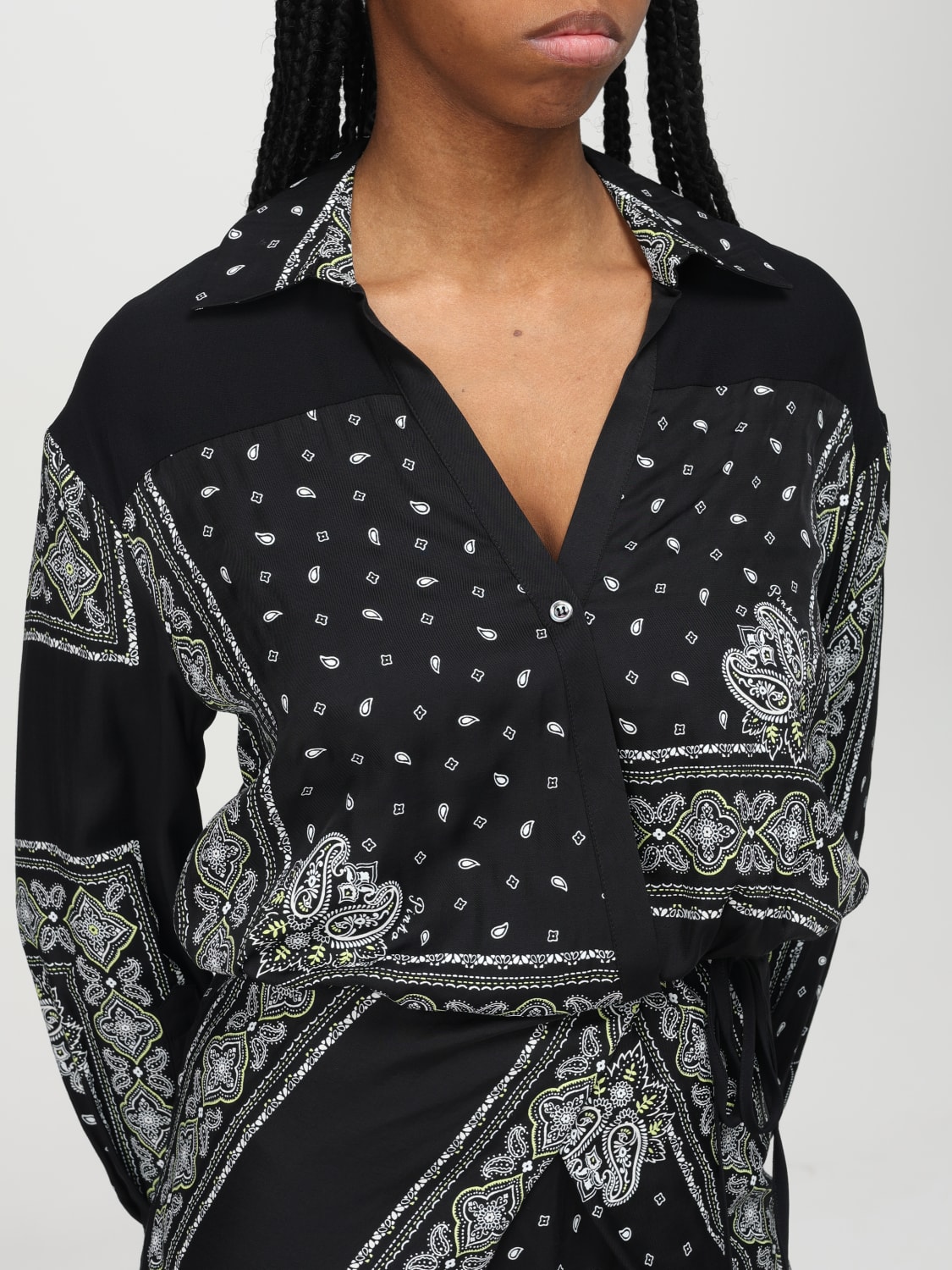 ワンピース PINKO Woman Dress Black 104665A2CK Z1T Pinko Women's Dress Z1t Black Lime – Vanda Boutique