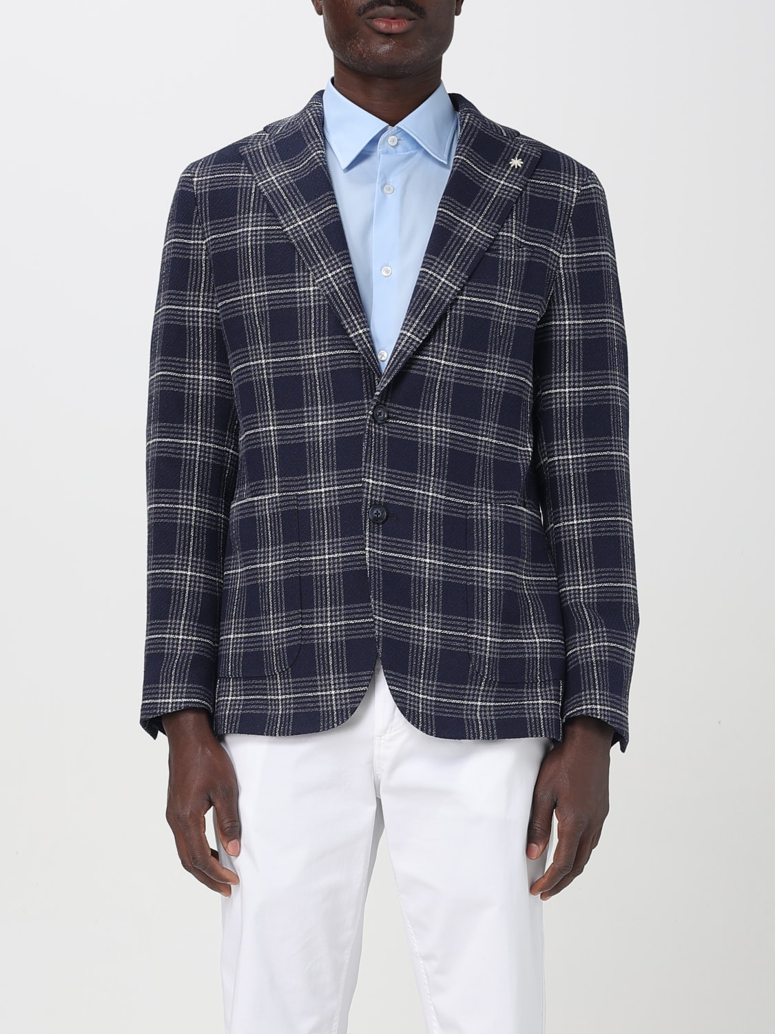 MANUEL RITZ JACKET: Manuel Ritz single-breasted check blazer, Blue - Img 1