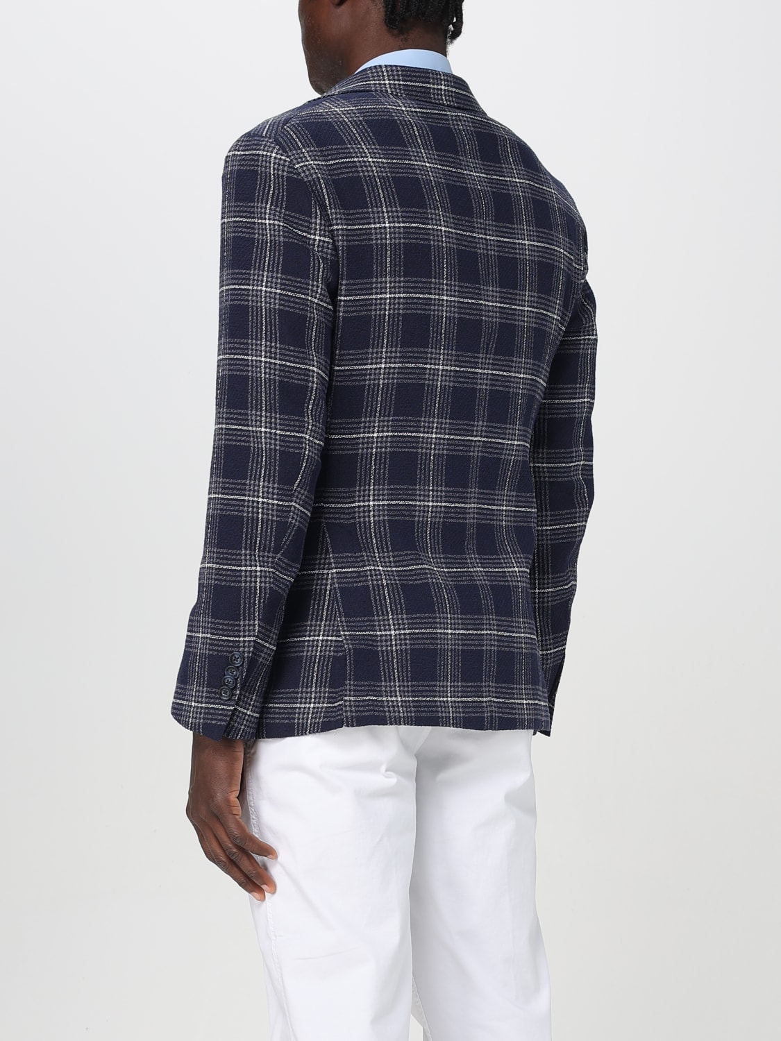 MANUEL RITZ JACKET: Manuel Ritz single-breasted check blazer, Blue - Img 2