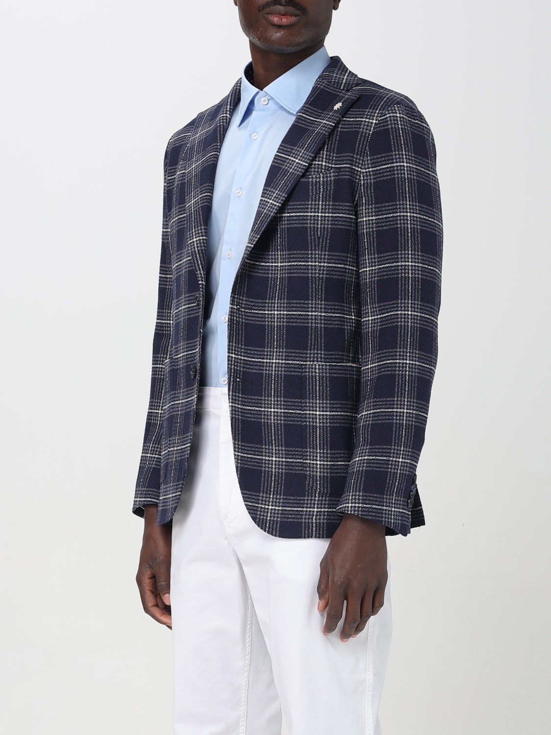 MANUEL RITZ JACKET: Manuel Ritz single-breasted check blazer, Blue - Img 3