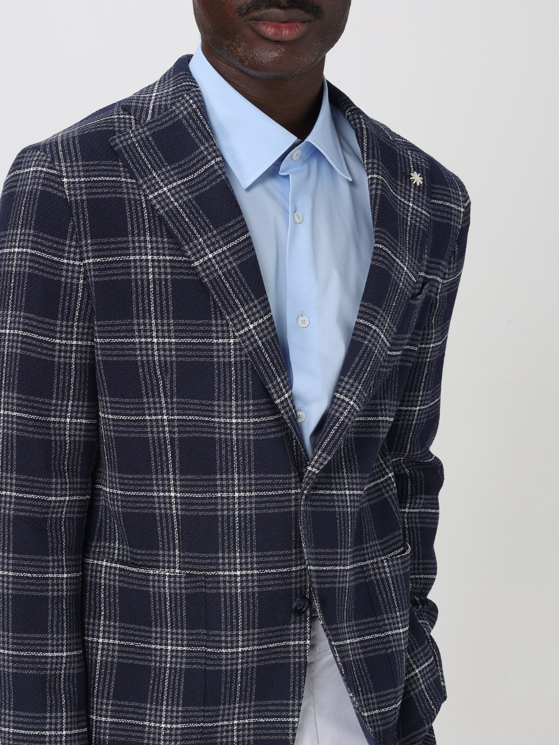 MANUEL RITZ JACKET: Manuel Ritz single-breasted check blazer, Blue - Img 4