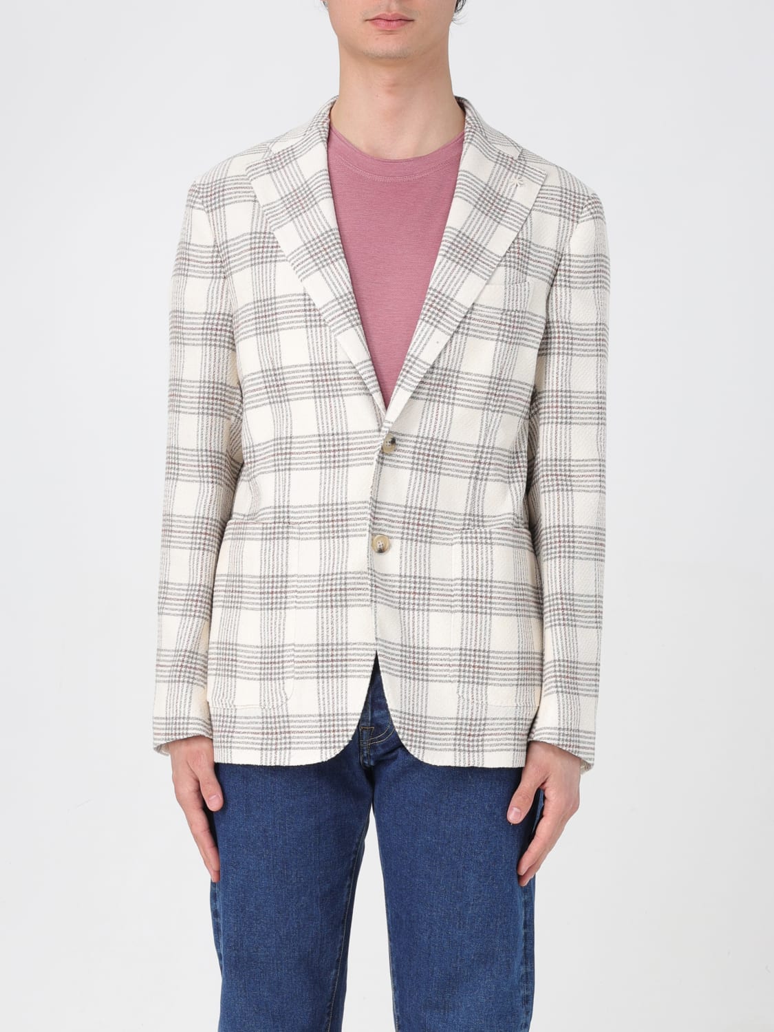 MANUEL RITZ JACKET: Manuel Ritz single-breasted check blazer, Beige - Img 1