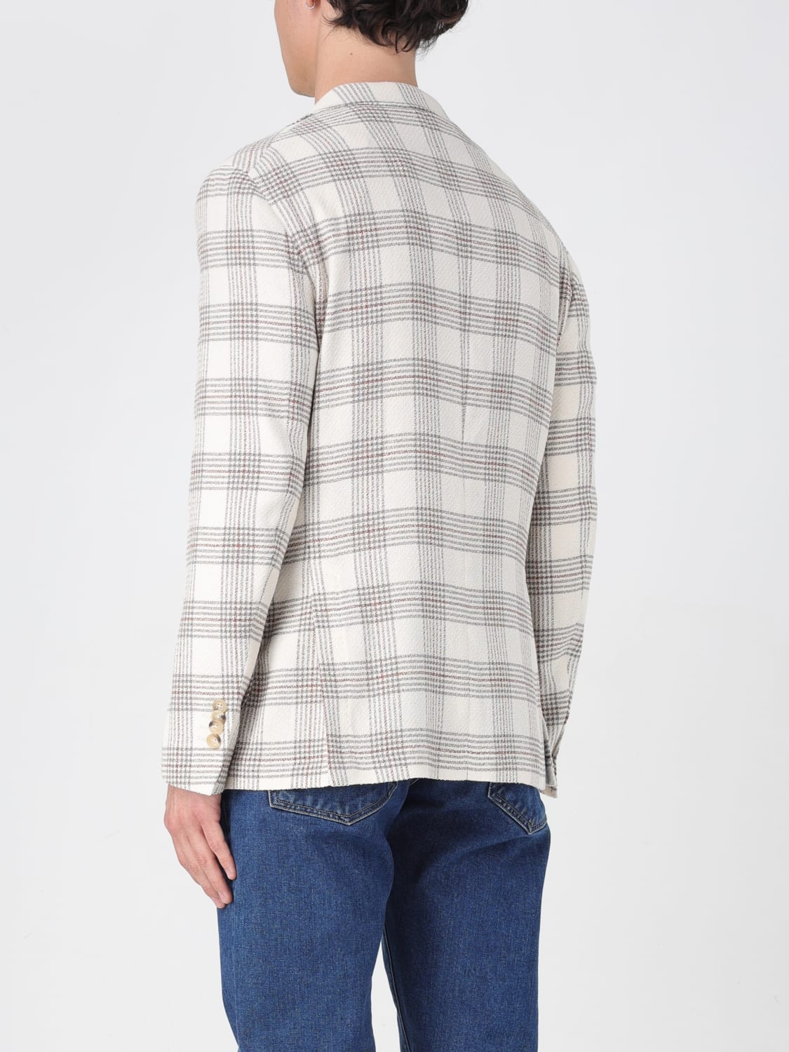 MANUEL RITZ JACKET: Manuel Ritz single-breasted check blazer, Beige - Img 2