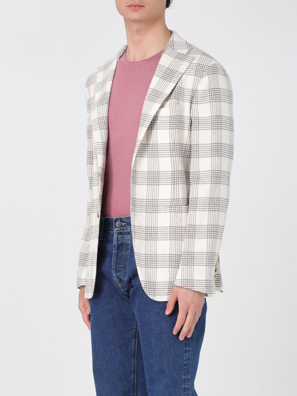 MANUEL RITZ JACKET: Manuel Ritz single-breasted check blazer, Beige - Img 3