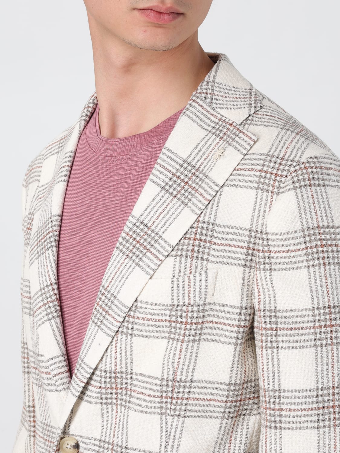 MANUEL RITZ JACKET: Manuel Ritz single-breasted check blazer, Beige - Img 4