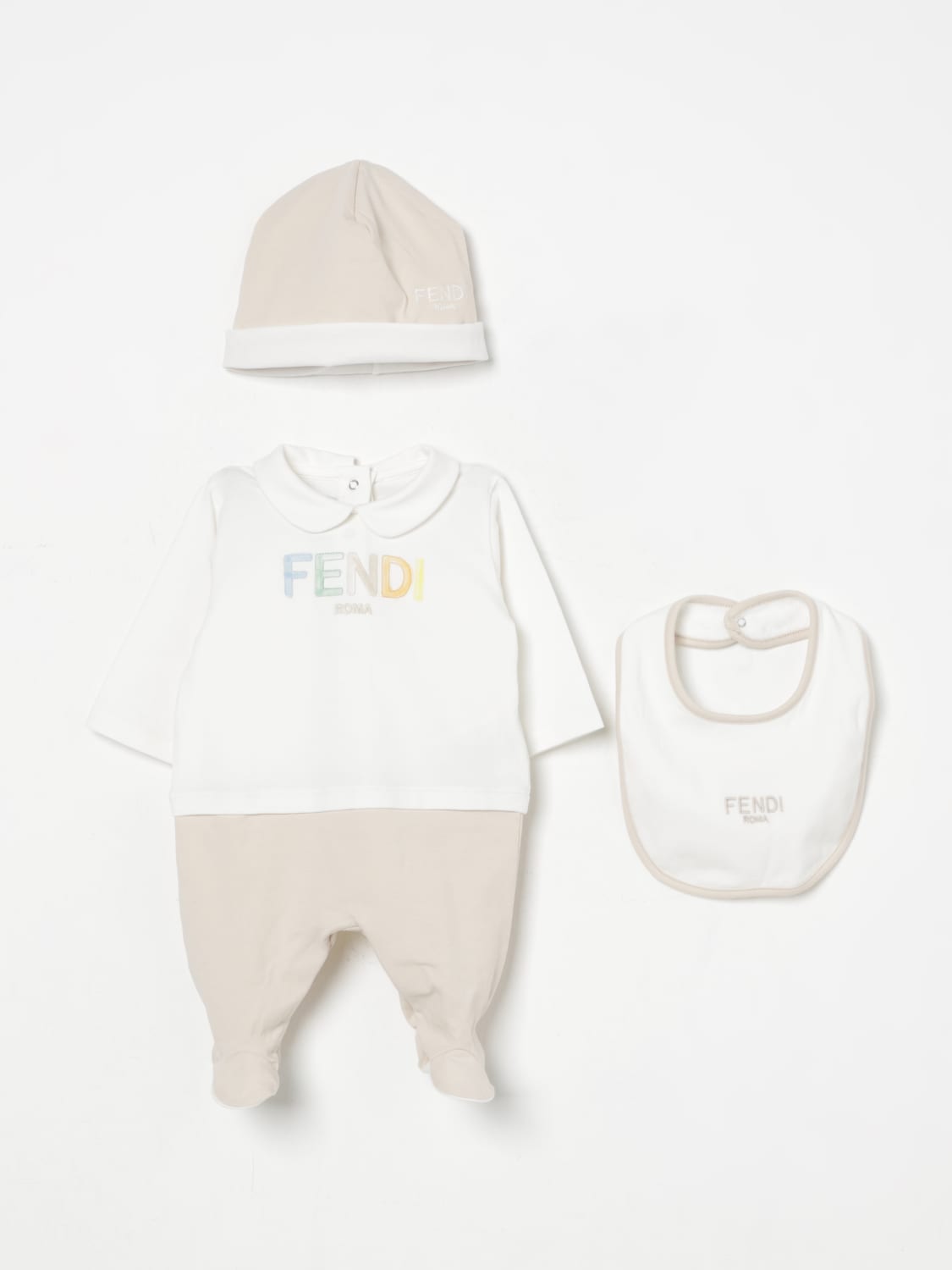 FENDI COMPLETO: Coordinato in cotone con logo Fendi, Beige - Img 1