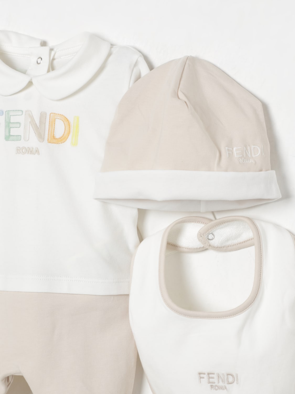 FENDI COMPLETO: Coordinato in cotone con logo Fendi, Beige - Img 3