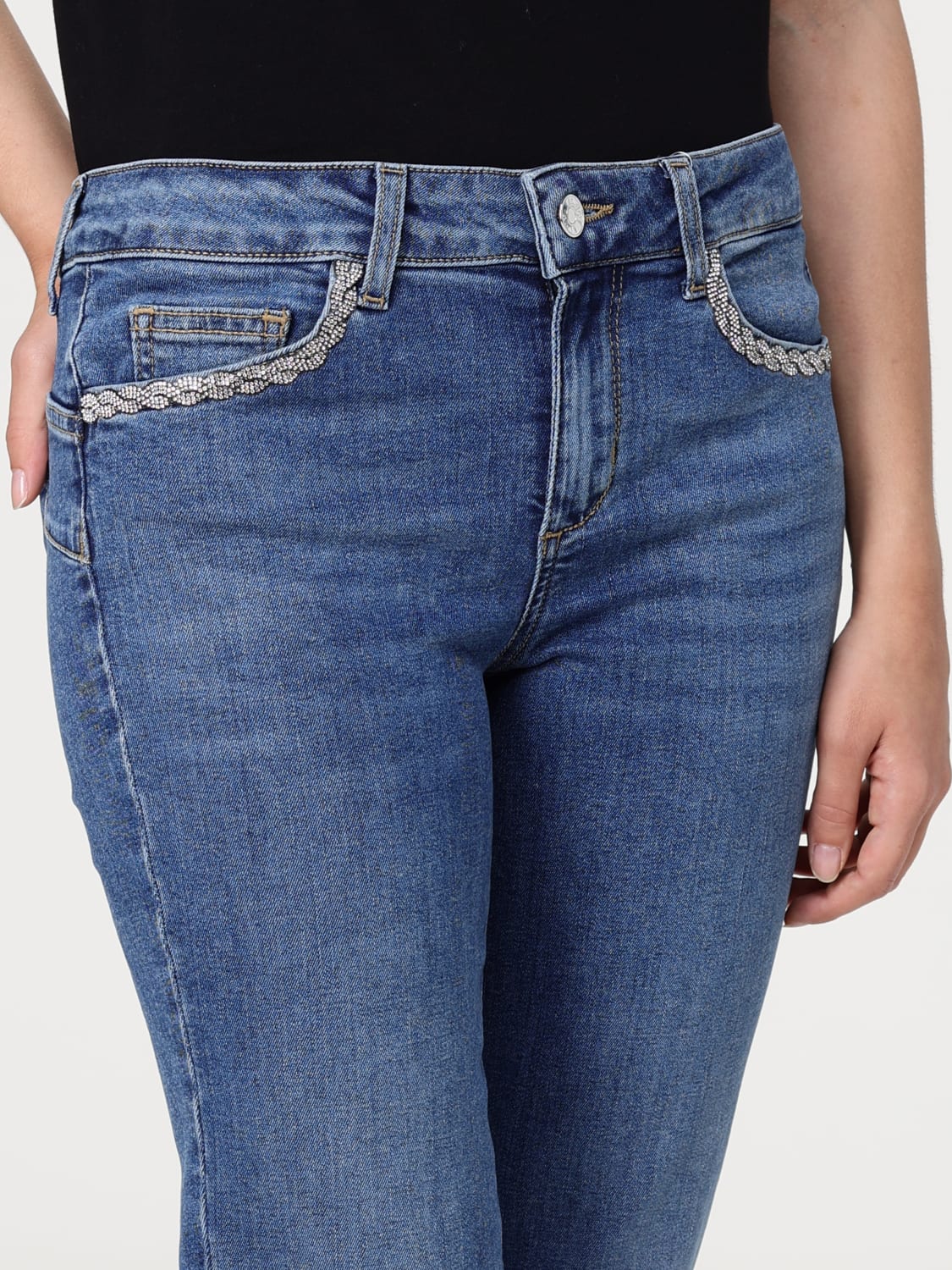 デニム・ジーパン LIU JO Woman Jeans Denim UA5022D4448 78863 Bootcut jeans with rhinestones colour light blue denim | Liu Jo