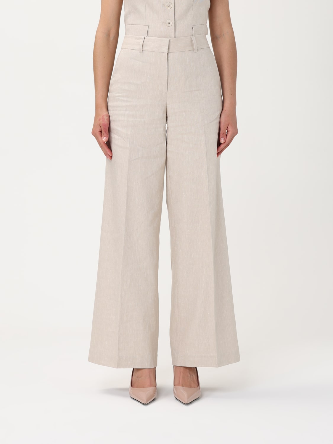 パンツ Michael Kors Woman Pants Ecru MS530TFH6R 223 Linen and Cotton Twill Wide Leg Pants | Michael Kors [US]