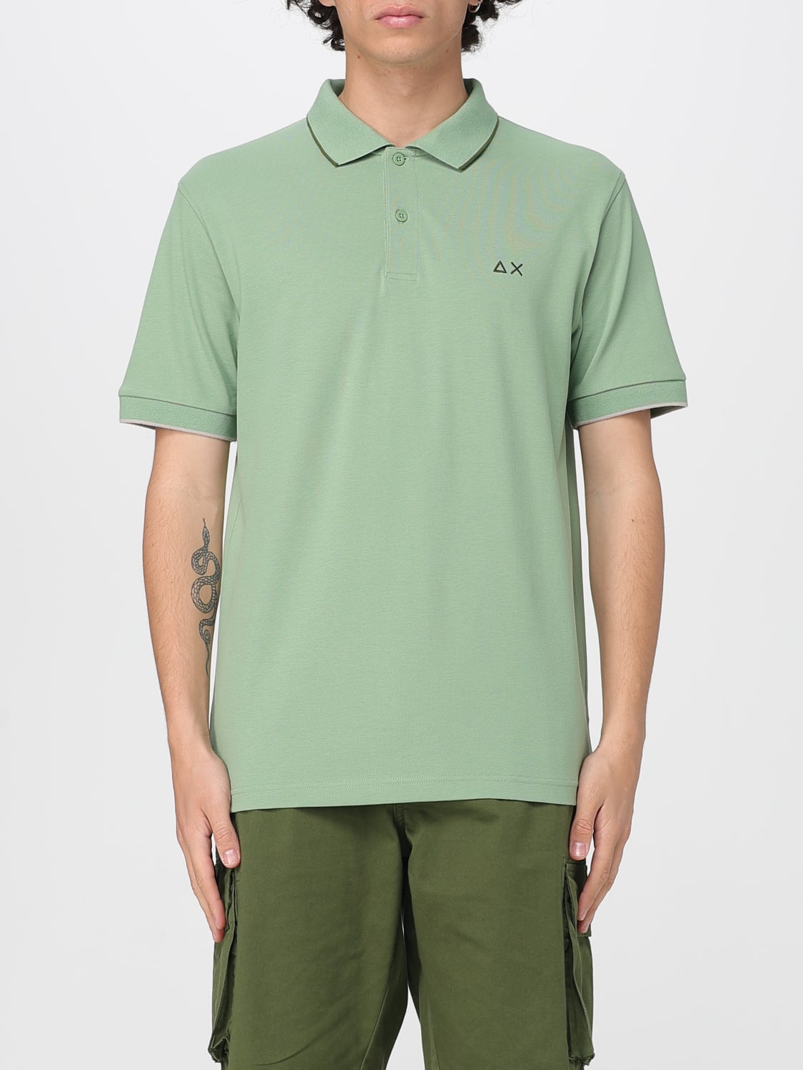 SUN68 POLO: Polo in cotone con mini logo SUN68, Salvia - Img 1