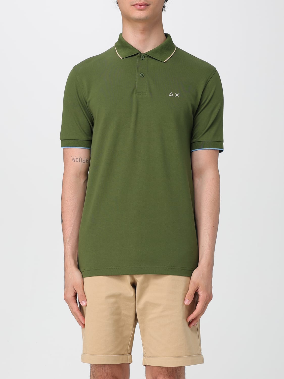 SUN68 POLO: Polo in cotone con mini logo SUN68, Muschio - Img 1