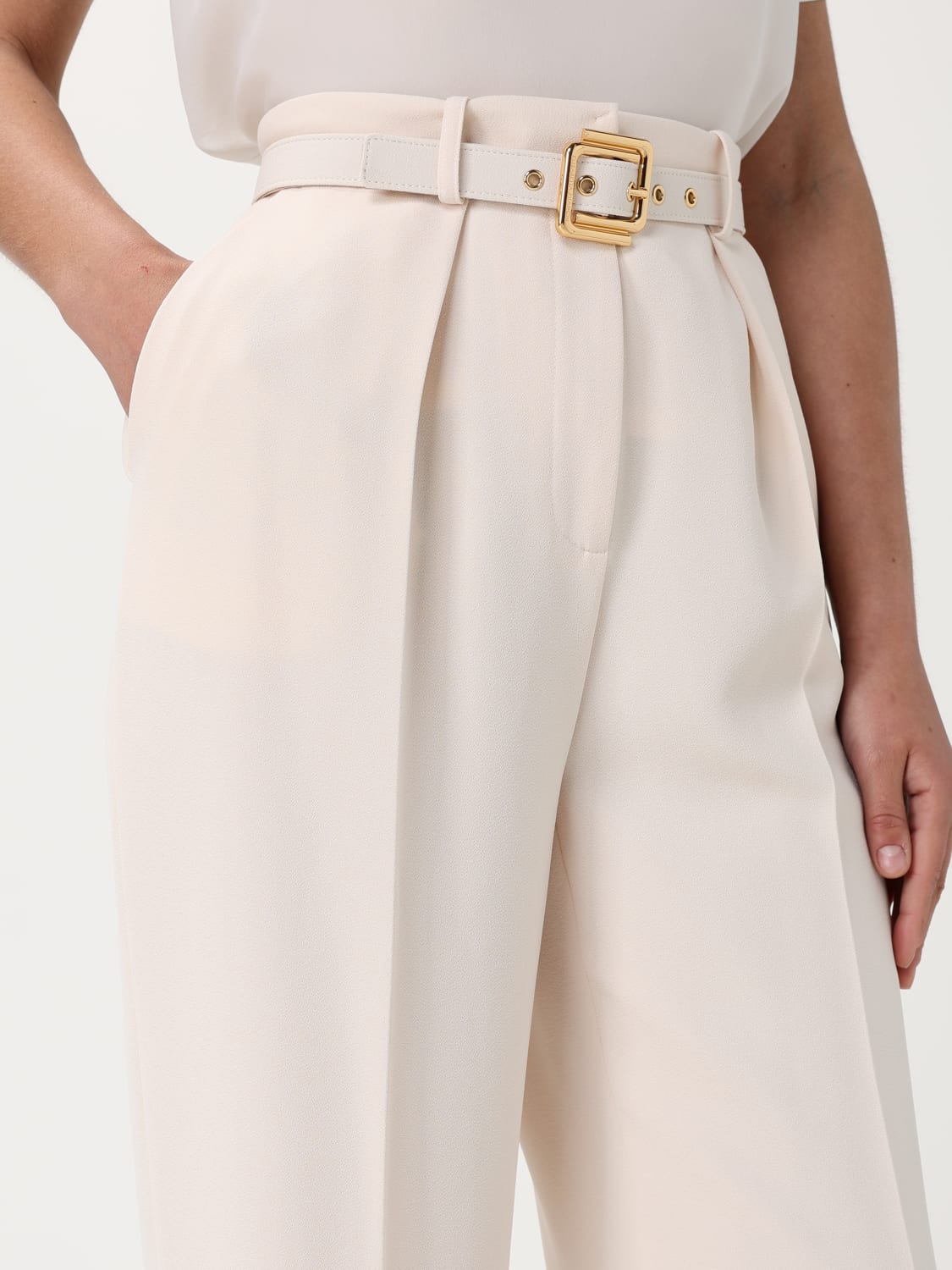 パンツ ELISABETTA FRANCHI Woman Pants Butter PA091 193 Elisabetta Franchi Light Crêpe Trousers With Belt Butter