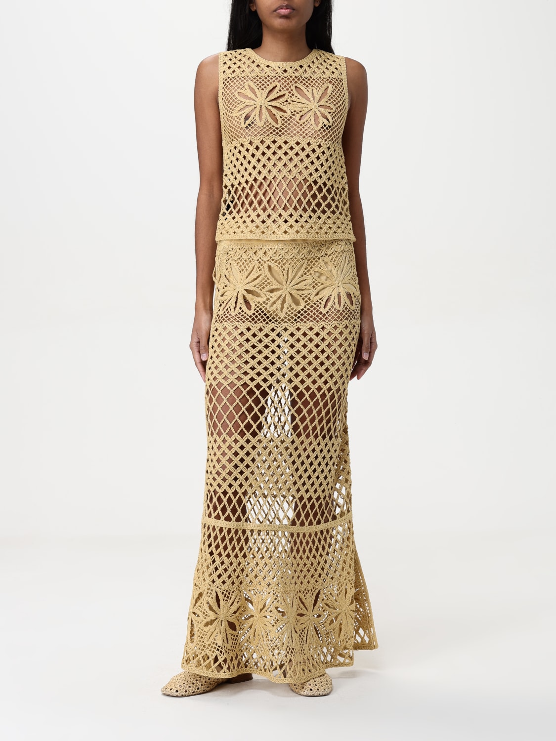 スカート PINKO Woman Skirt Yellow 104732A2FF C43 Fancy crochet-effect long skirt PINKO → Shop Online