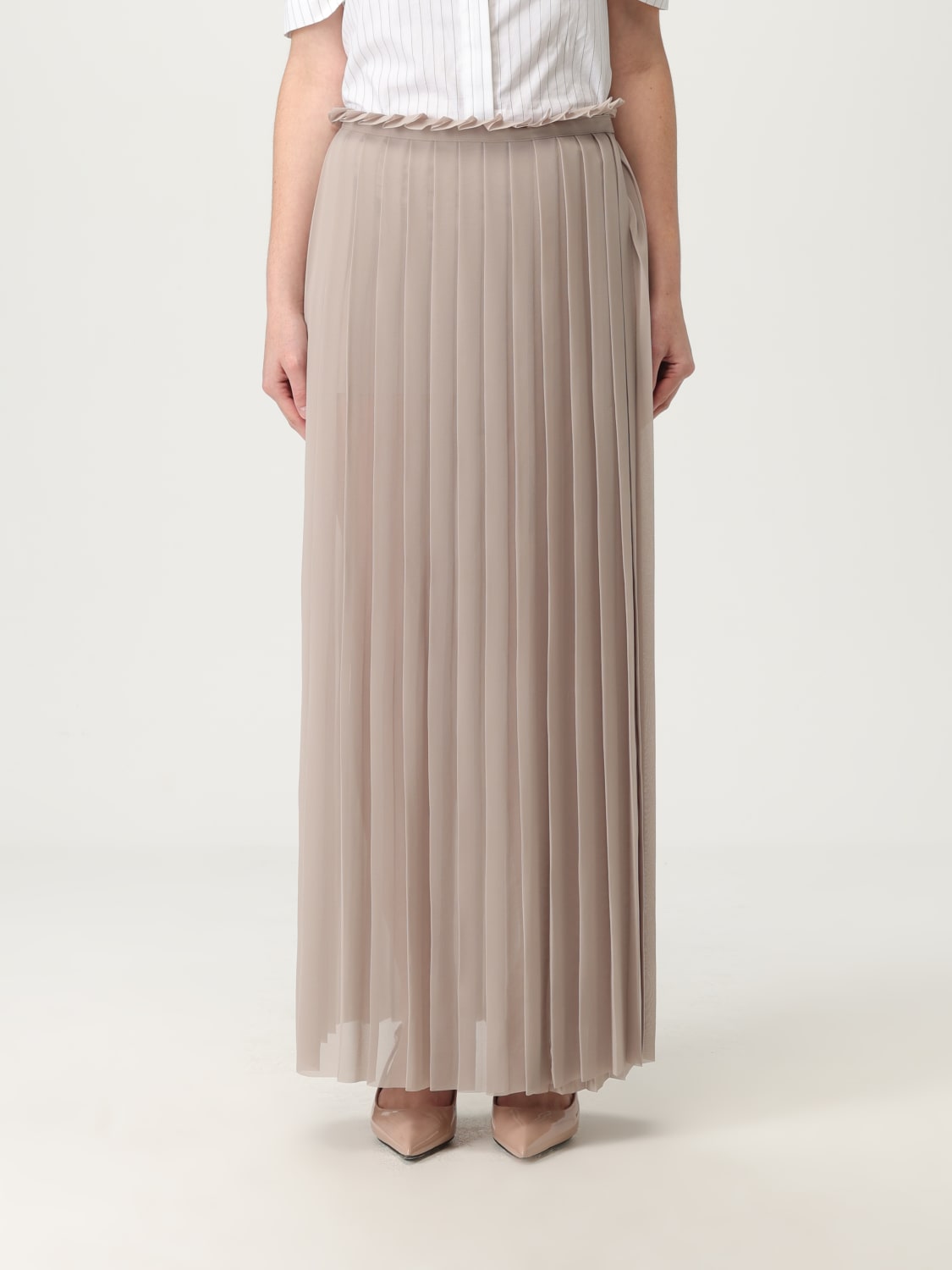 AMI PARIS GONNA: Gonna plissettato Ami Paris in crêpe, Beige - Img 1