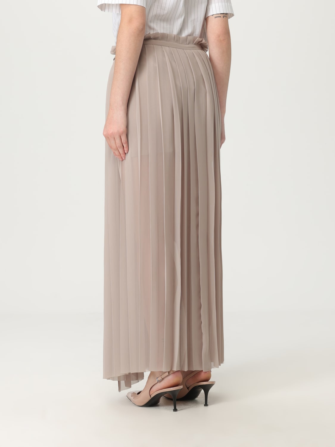 AMI PARIS GONNA: Gonna plissettato Ami Paris in crêpe, Beige - Img 3