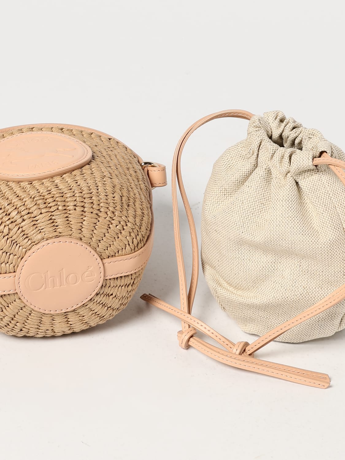 CHLOÉ BORSA MINI: Borsa Chloè in rafia e pelle , Albicocca - Img 4