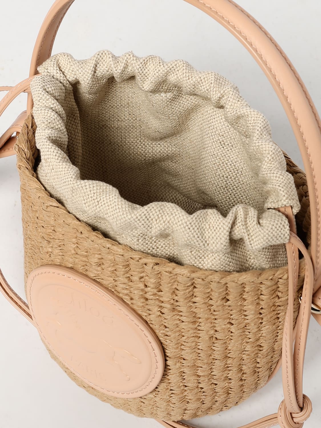 CHLOÉ BORSA MINI: Borsa Chloè in rafia e pelle , Albicocca - Img 5