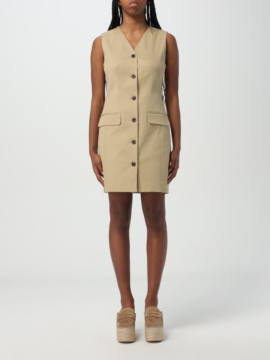 THEORY DRESS: Theory women's button-down dress, Beige - Img 1