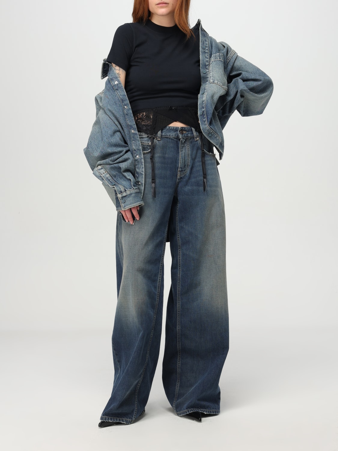 【BALENCIAGA】ネイビー の ウィメンズ タックスリーブ シャツ BALENCIAGA：シャツ レディース - ブルー | GIGLIO.COM