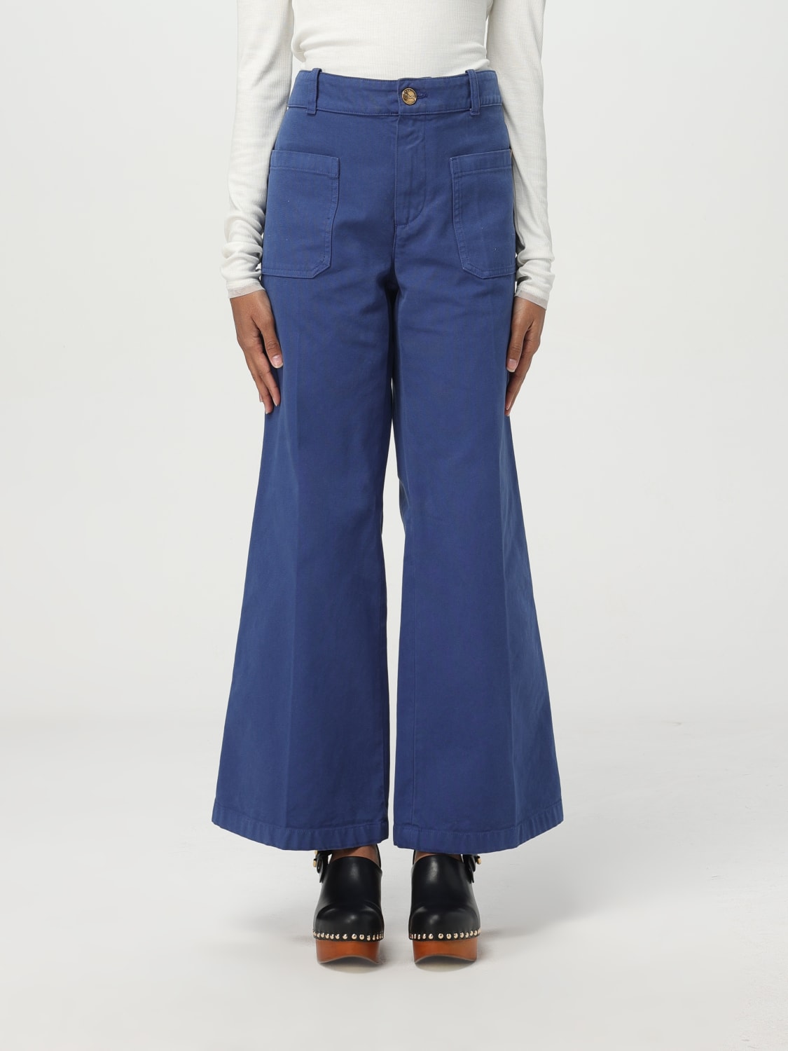 パンツ CHLOE Woman Pants Blue CH25SPA76365 401 CHLOÉ: Pants woman - Blue | Chloé pants CH25SPA21365 online